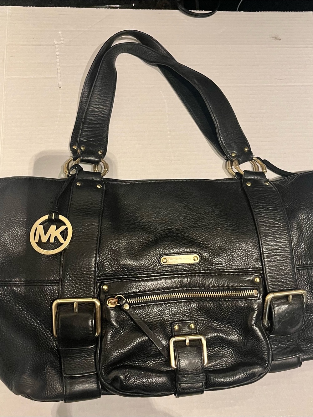 Y2K era- Michael Kors Austin Black Pebbled cowhide Leather Satchel Bag.